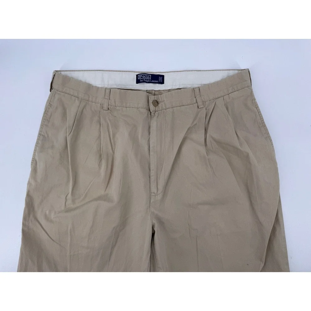 Polo Ralph Lauren Men's Khaki Pleated Chino Pants‎ Size 38x34 Spot on front see